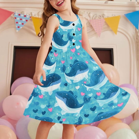 JUSLIO Dresses for Girls Button Dresses with Pockets Crew Neck Sleeveless Casual Dress Size 3 Y