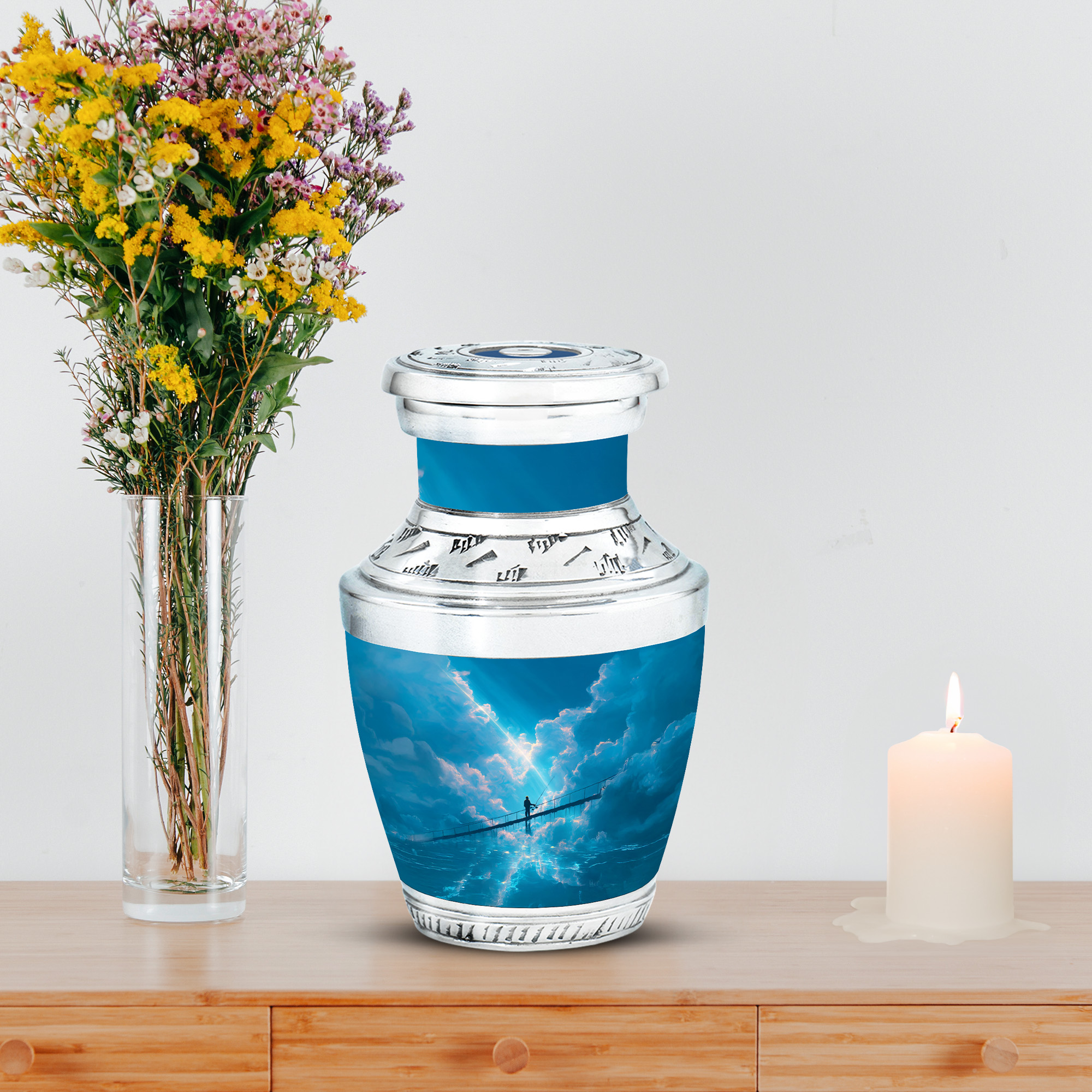 MUKTIVE Fishing Silhouette Keepsake Urns for Human Ashes, Blue Galaxy Small Burial Urn for Adult Ashes, Decorative Cremation Urns, Remembrance Gift for Loss of Mom (3 Inch)