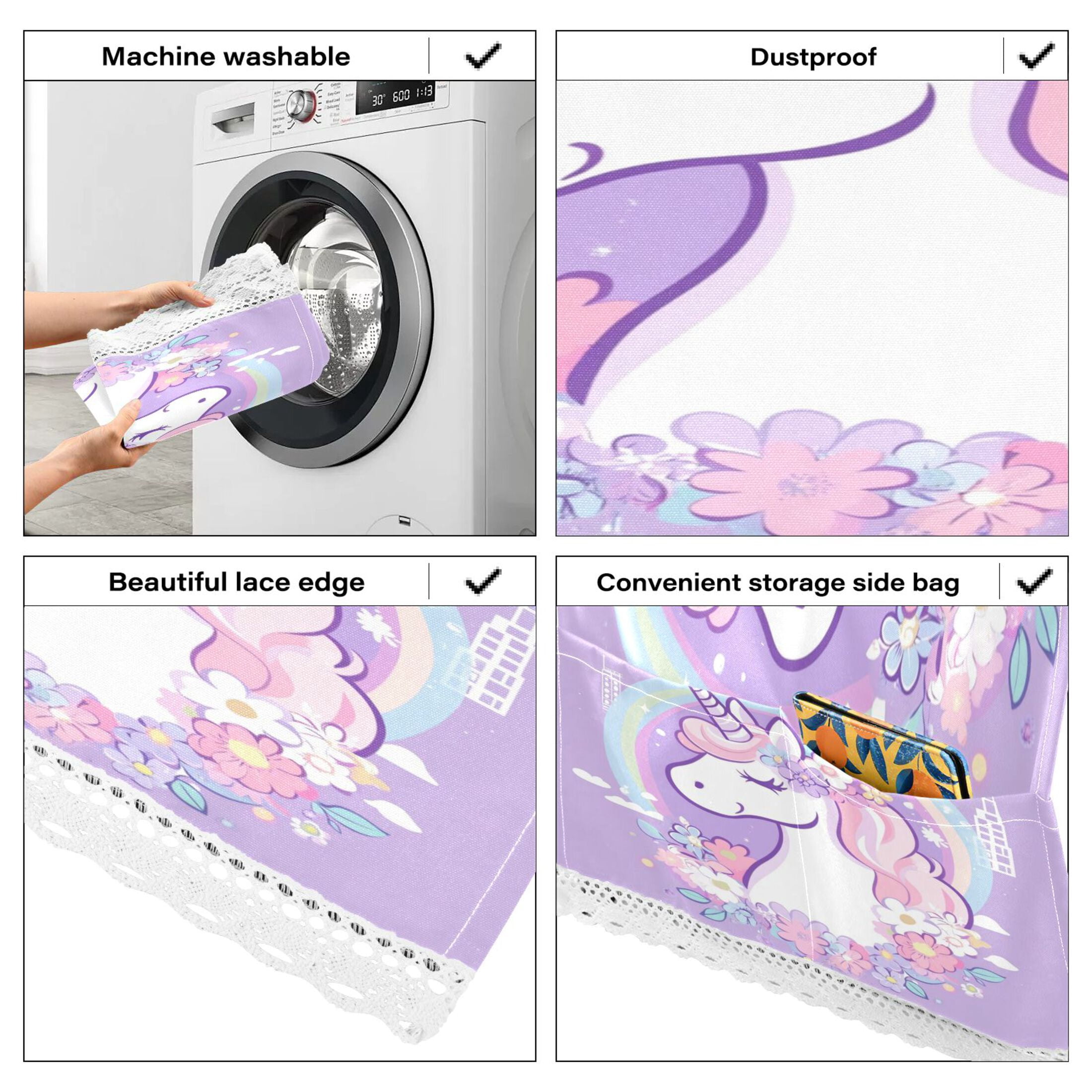 WOBOGO Cute Unicorn Purple Pattern Washing Machine Cloth Dryer Refrigerator Top Cover Protective Non-Slip Mat For Kitchen Laundry