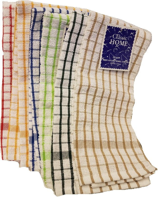 Vintage NOS 100% Cotton Kitchen Towels Dish Towels 3 Beige with blue stripe 