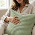 thumbnail image 3 of Sage Green Throw Pillow Cover with Fine Striped Corduroy, 18X18 Inches, Soft Couch Cushion Cover for Living Room Sofa, Decorative Pillow Cover Insert Not Included, 3 of 3