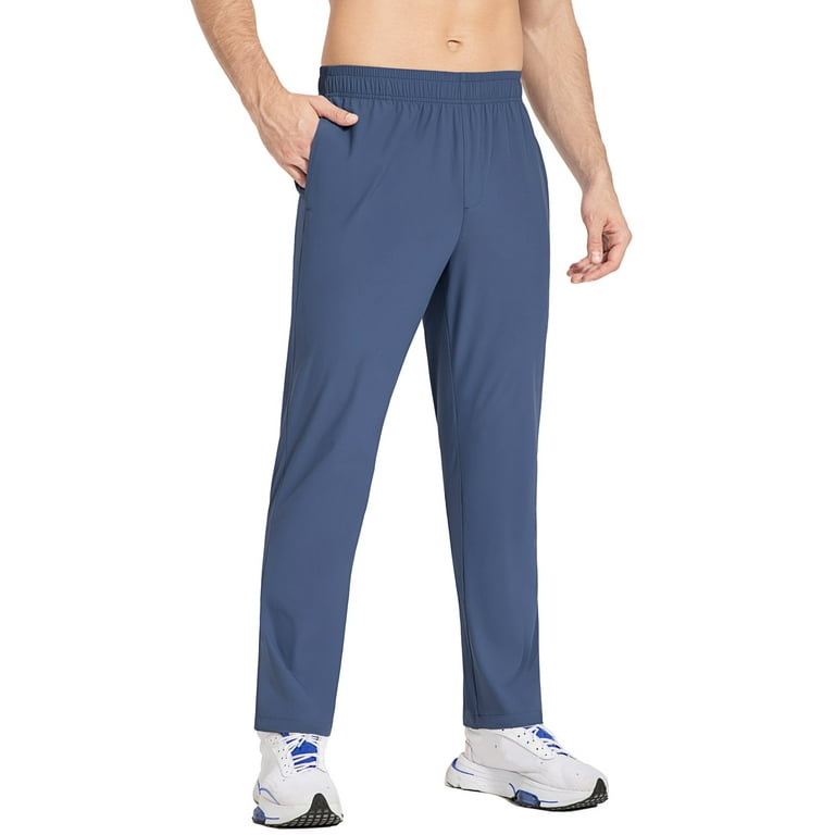 BALEAF Men's Workout Athletic Pants Elastic Waist Lightweight Running Golf  Pants with Zipper Pockets Blue M 