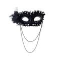 thumbnail image 2 of Black Masquerade Mask for Women 9 Inch Lace Masquerade Mask Pearl Embellished Mask with Tulle Flower and Beaded Face Chain for Masquerade Party Halloween Formal Event, 1 Pack, 2 of 4