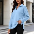 thumbnail image 6 of Dolkfu Long Sleeve womens sweatshirt Retro Blue V-Neck Sweatshirt Solid Romance Relaxed Fit Modern Sweatshirts & Hoodies Light Blue,S, 6 of 7
