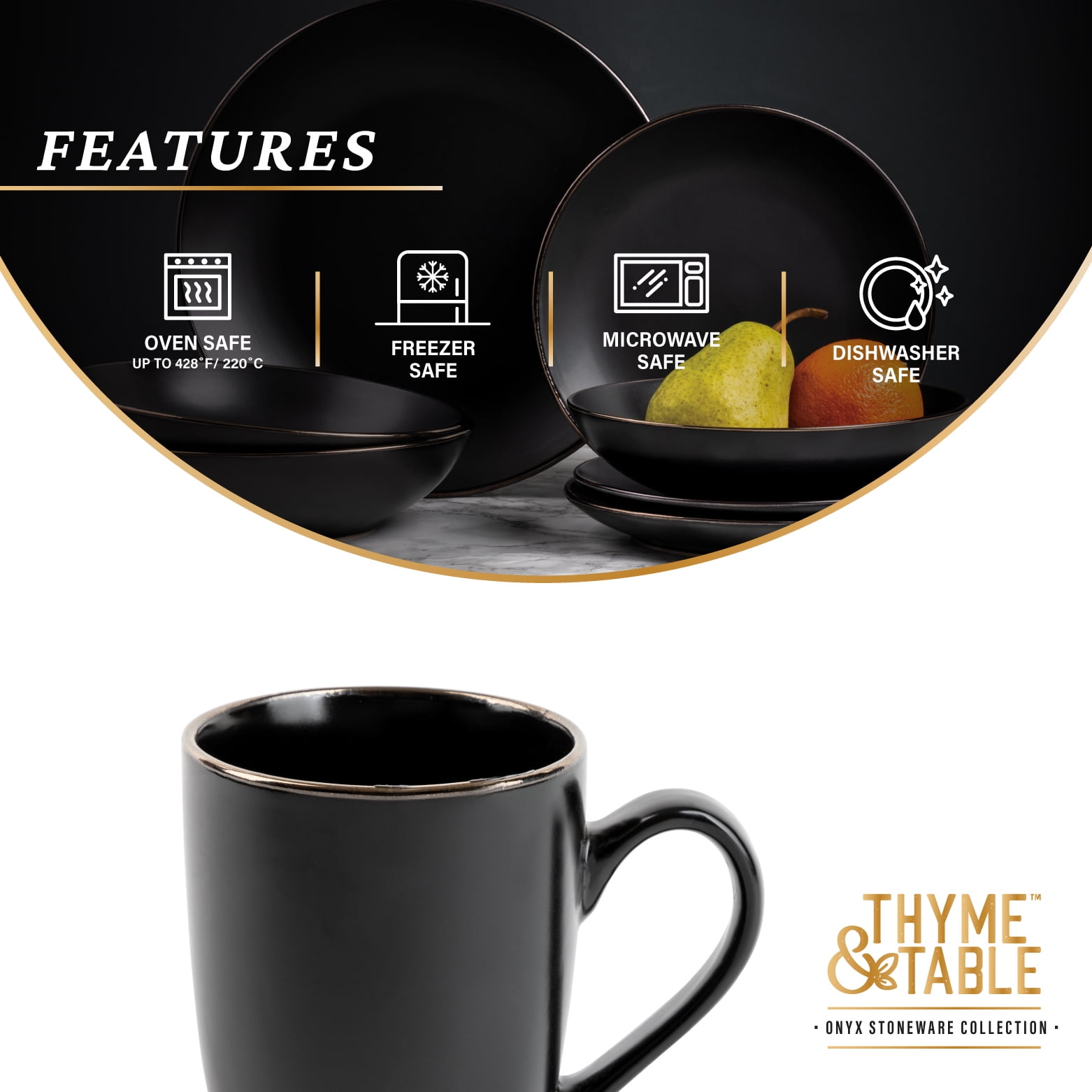 (2 pack) Thyme & Table Stoneware Mug 14oz, Black Onyx Collection