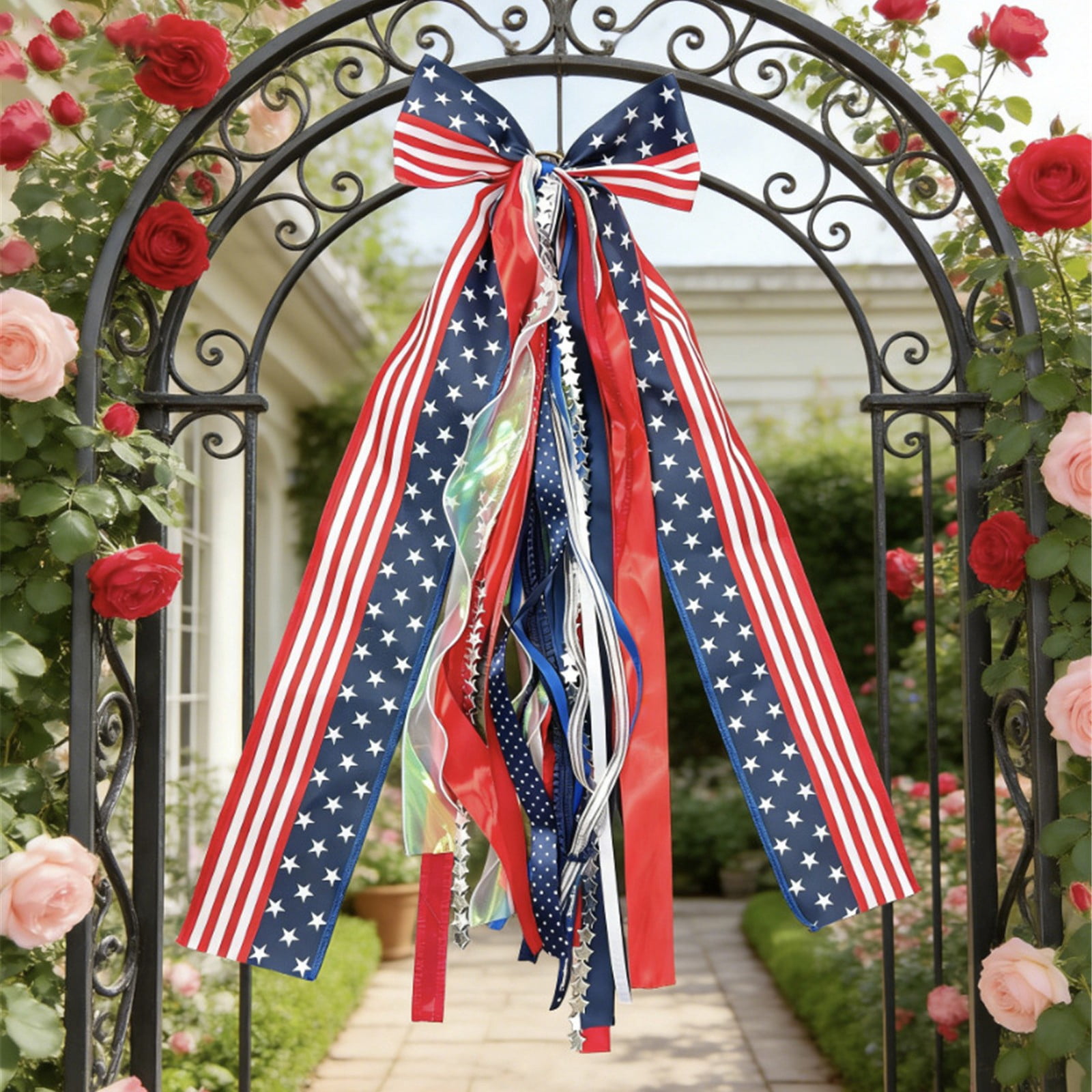 Large 4th of July Wreath Bow 24 Inch Patriotic Ribbon Bow Red White Blue Tree Topper Memorial Day Independence Day Decor for Front Door Indoor Outdoor Home