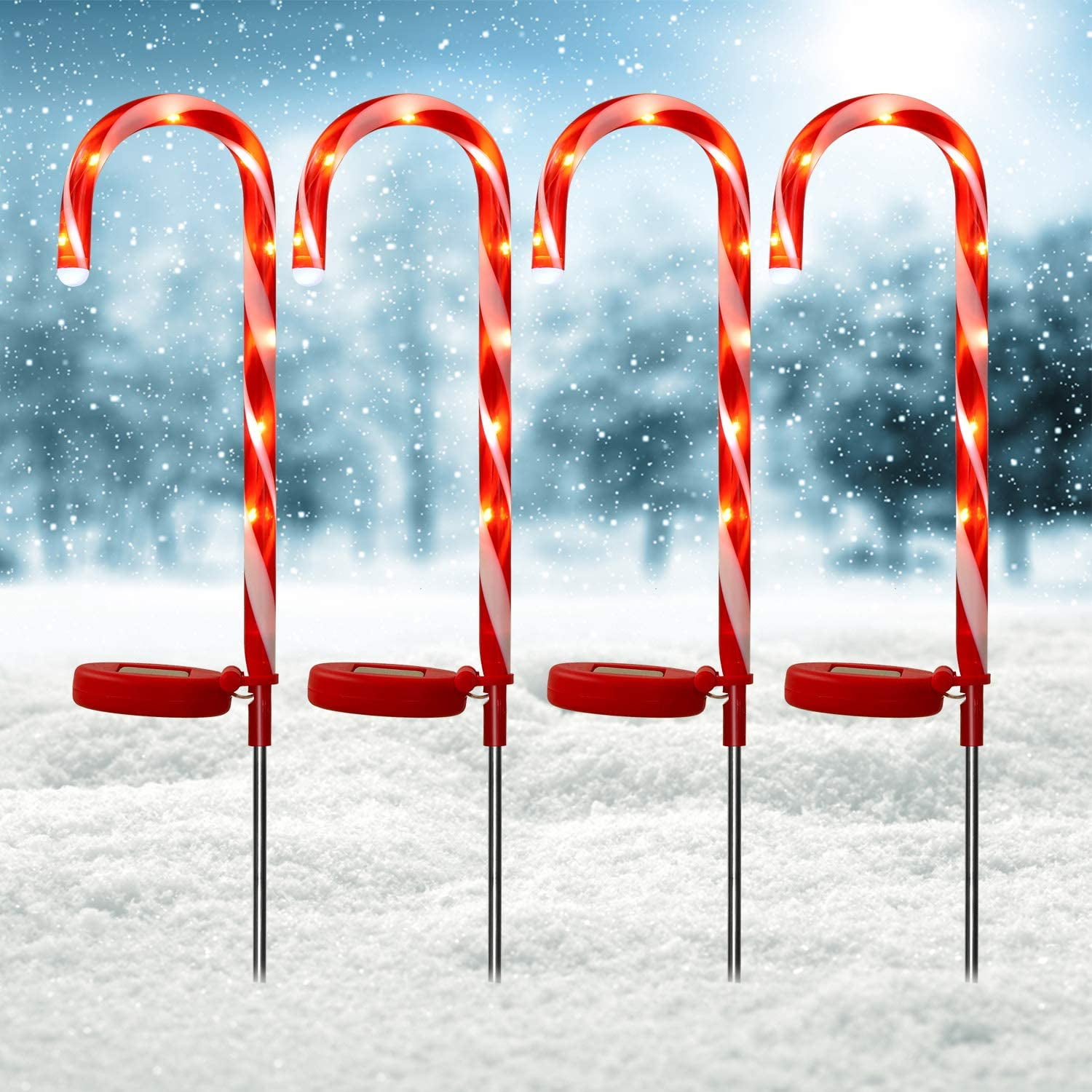 Coolmade 4Pack Solar Candy Cane Lights Christams Decoration, Outdoor
