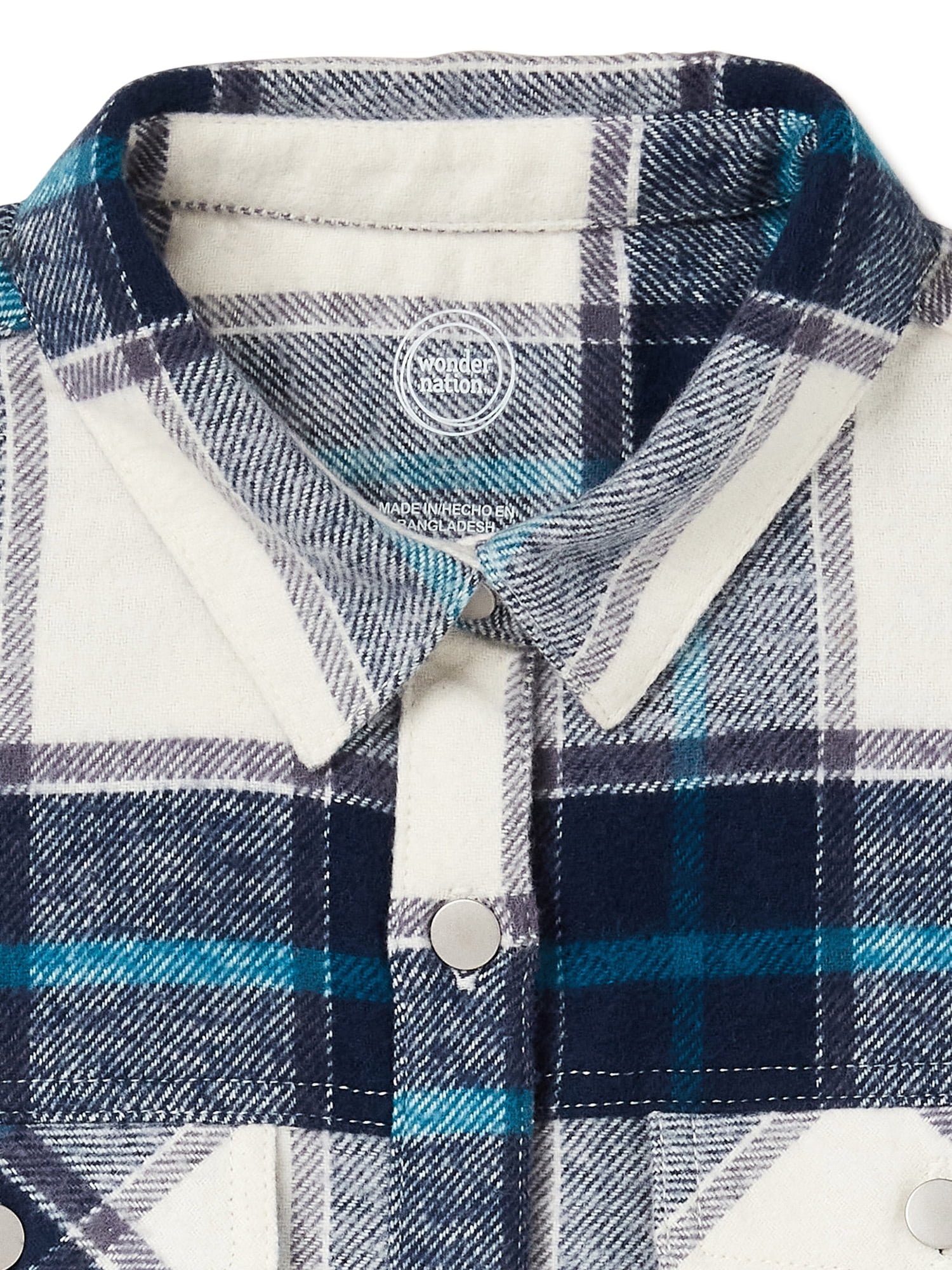 Wonder Nation Girls' Long Sleeve Plaid Shirt Jacket, Sizes 4-18 & Plus