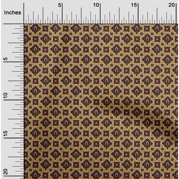 oneOone Silk Tabby Mustard Yellow Fabric Geometric & Floral Block Fabric For Sewing Printed Craft Fabric By The Yard 42 Inch Wide