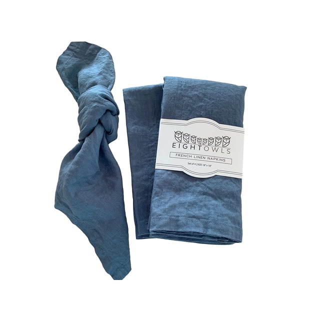 Servilletas De Lino -100% Lino Francés - Servilletas De Tela De Lino Puro Lavadas A La Piedra - Tamaño 18 Pulgadas X 18 Pulgadas - Juego De 4 (Azul Verde Azulado Suave)