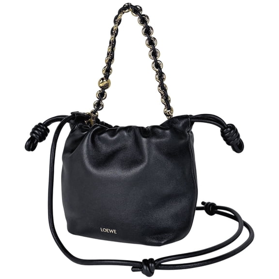 Pre-Owned Loewe logo handbag, 2-way, flamenco leather, black, women's.