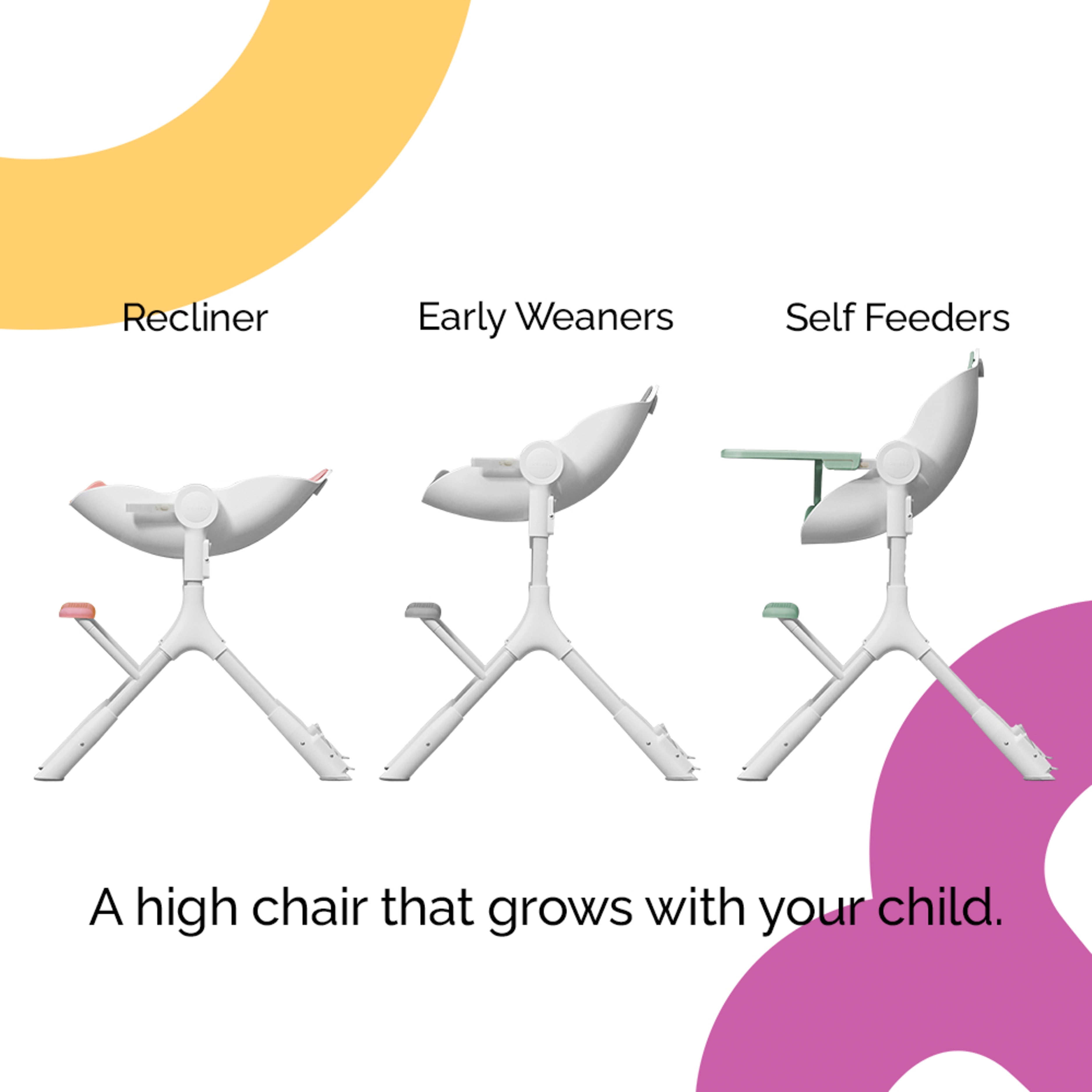Oribel Cocoon Z Infant High Chair, 5 Adjustable Heights, 0m-3yrs, Ice Grey