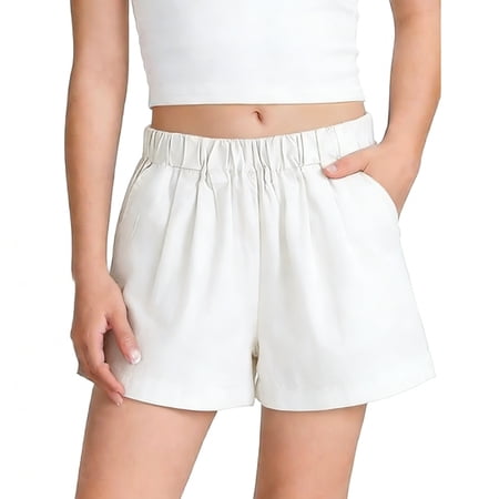 XADYUY Girls Shorts Summer Elastic Waisted Shorts Casual Kids Wide Leg Beach Pants Boho Cute Lightweight Pull on Short Pants White 9-10Years