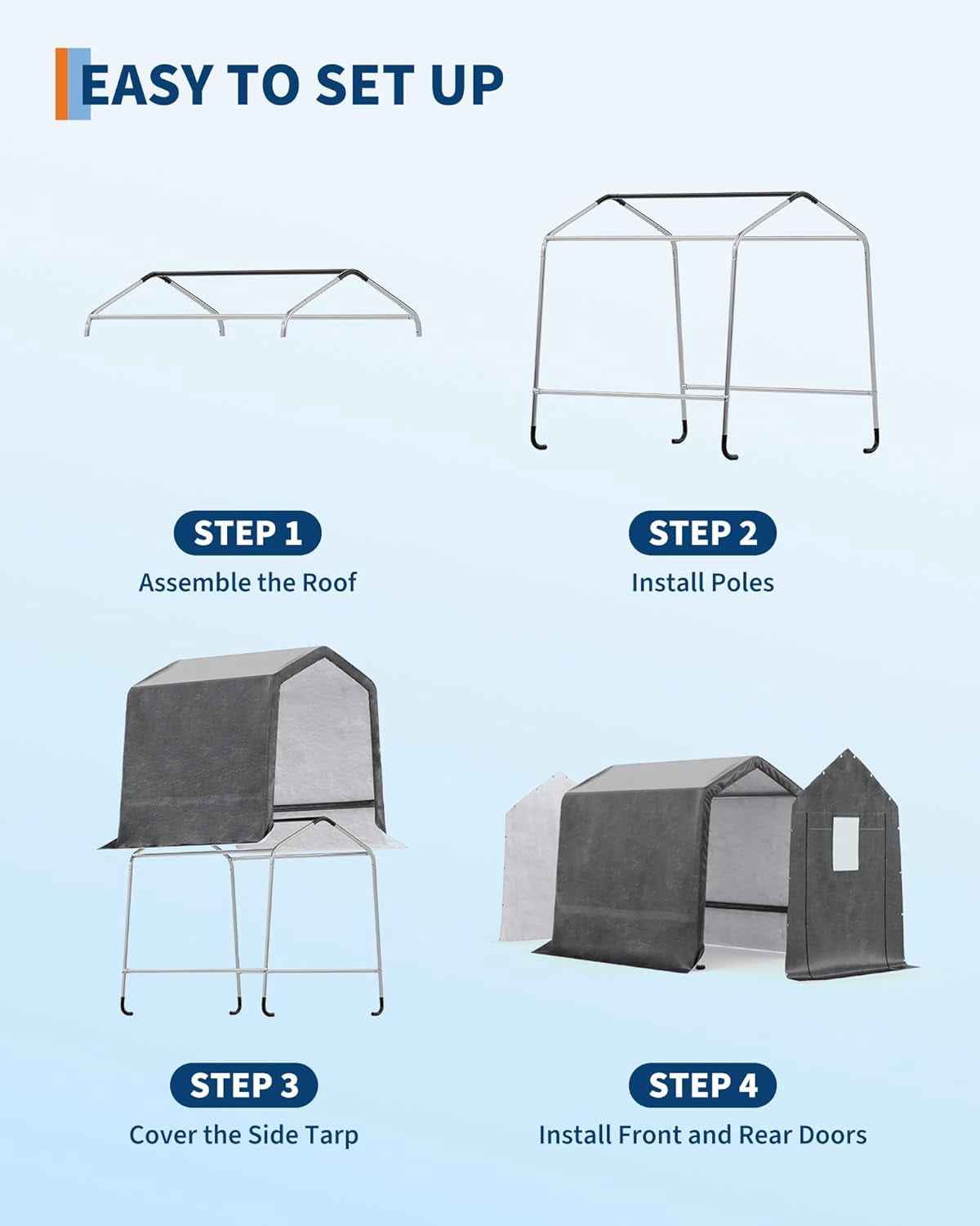 Ladcaser 6'x8' Outdoor Carport Storage Shed with Roll-Up Door & Vent, Heavy-Duty Shelter for Motorcycle, Firewood, Garden & Tools