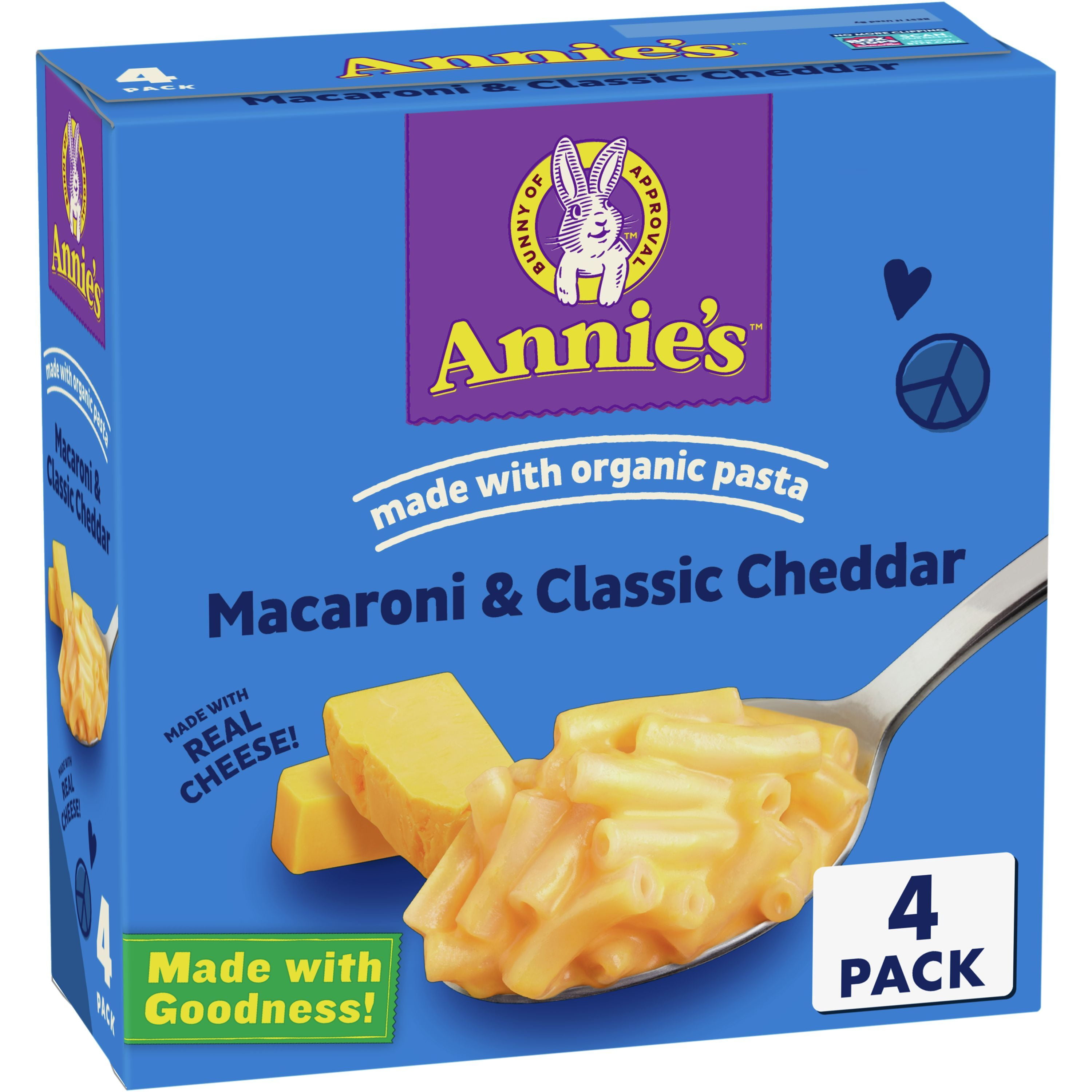 Annie’s Classic Cheddar Macaroni and Cheese Dinner with Organic Pasta, 4 Ct, 6 OZ Boxes