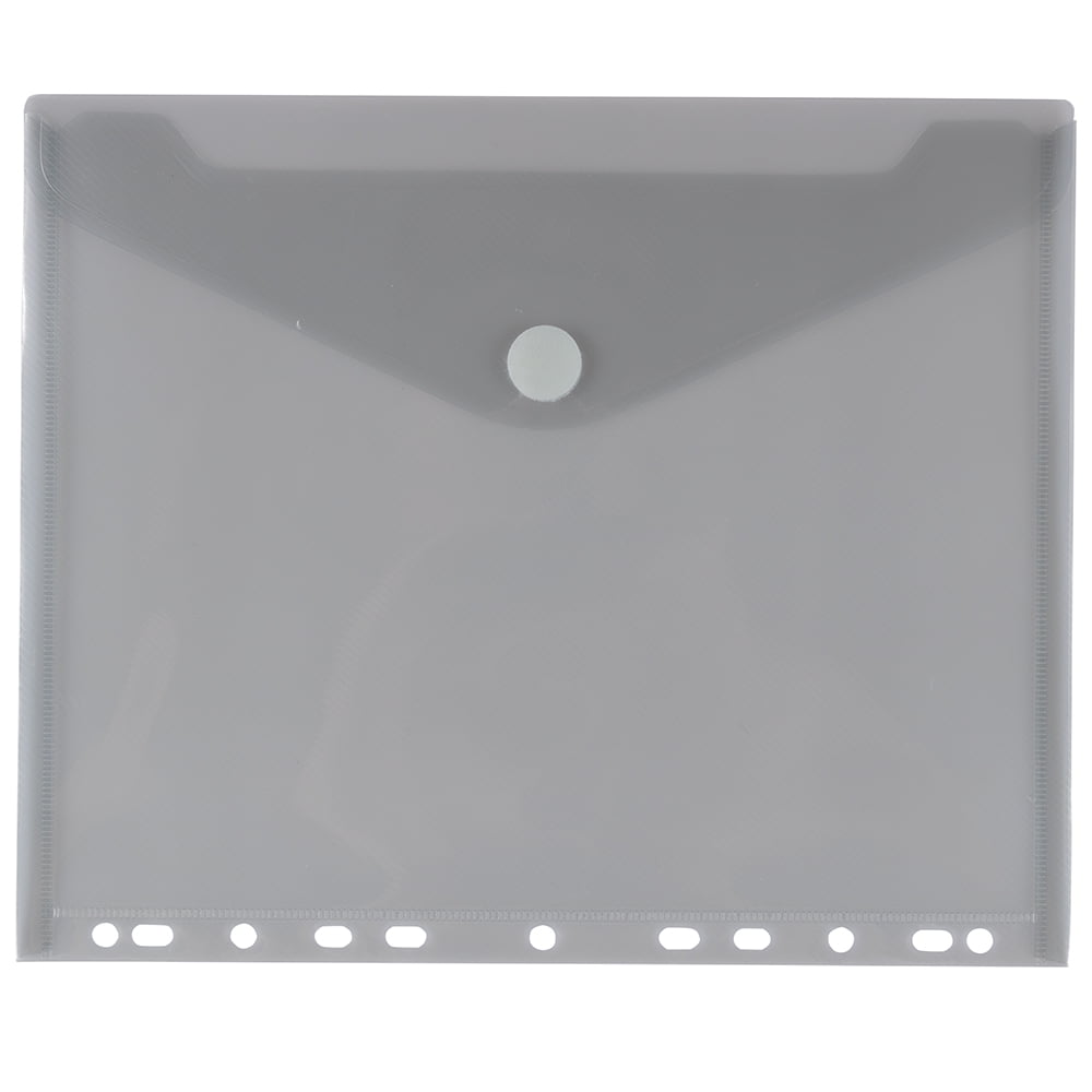 JAM Paper Plastic 3 Hole Punch Binder Envelopes, Hook & Loop Closure, 9 1/2 x 11 1/2, Smoke Gray, 3/Pack