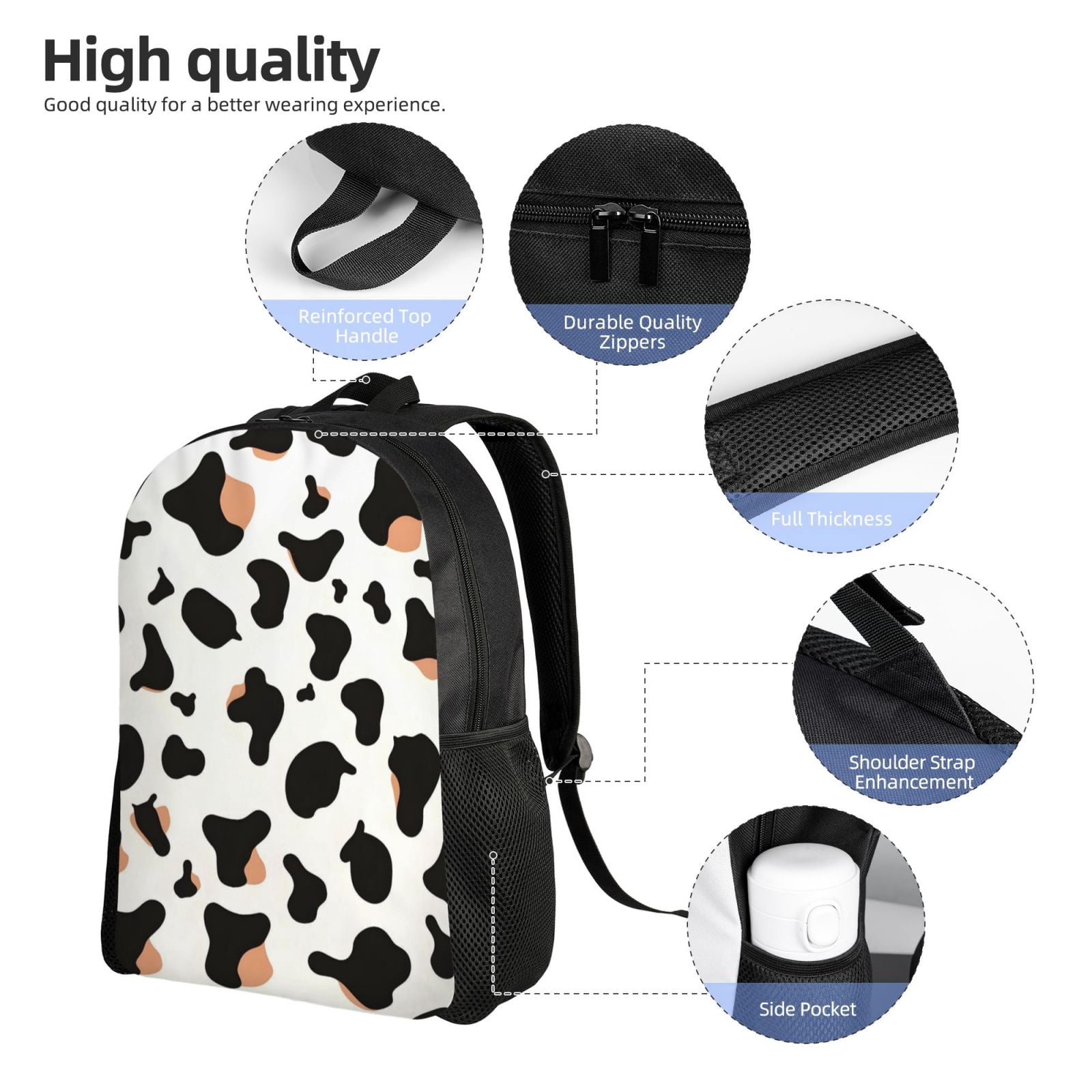 Single Side Full Backpack 16.1×11.8×4.5in Large Capacity Breathable Shoulder Belt Leisure Simple And Strong Bearing Capacity Simple Cow Print Pattern1_1