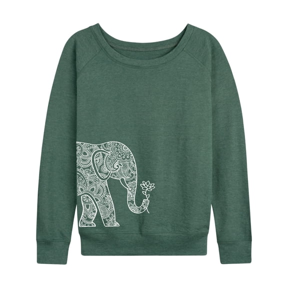 Instant Message - Left Side Elephant Holding Lotus - Women's Lightweight French Terry Long Sleeve Shirt