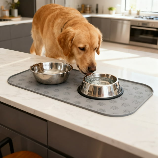 Cagogo under $5 Silicone Pet Mat, Rectangular Silicone Non-Slip Pet Feeding Mat, Spill-Proof Dog and Cat Placemat, Easy-Clean Waterproof Pet Bowl Mat, Slow Feeder Dish Protector