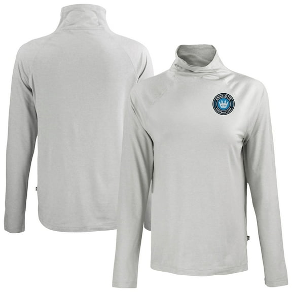 Women's-Cutter & Buck Gray Charlotte FC Coastline Epic Comfort Eco Recycled Funnel-Neck Top