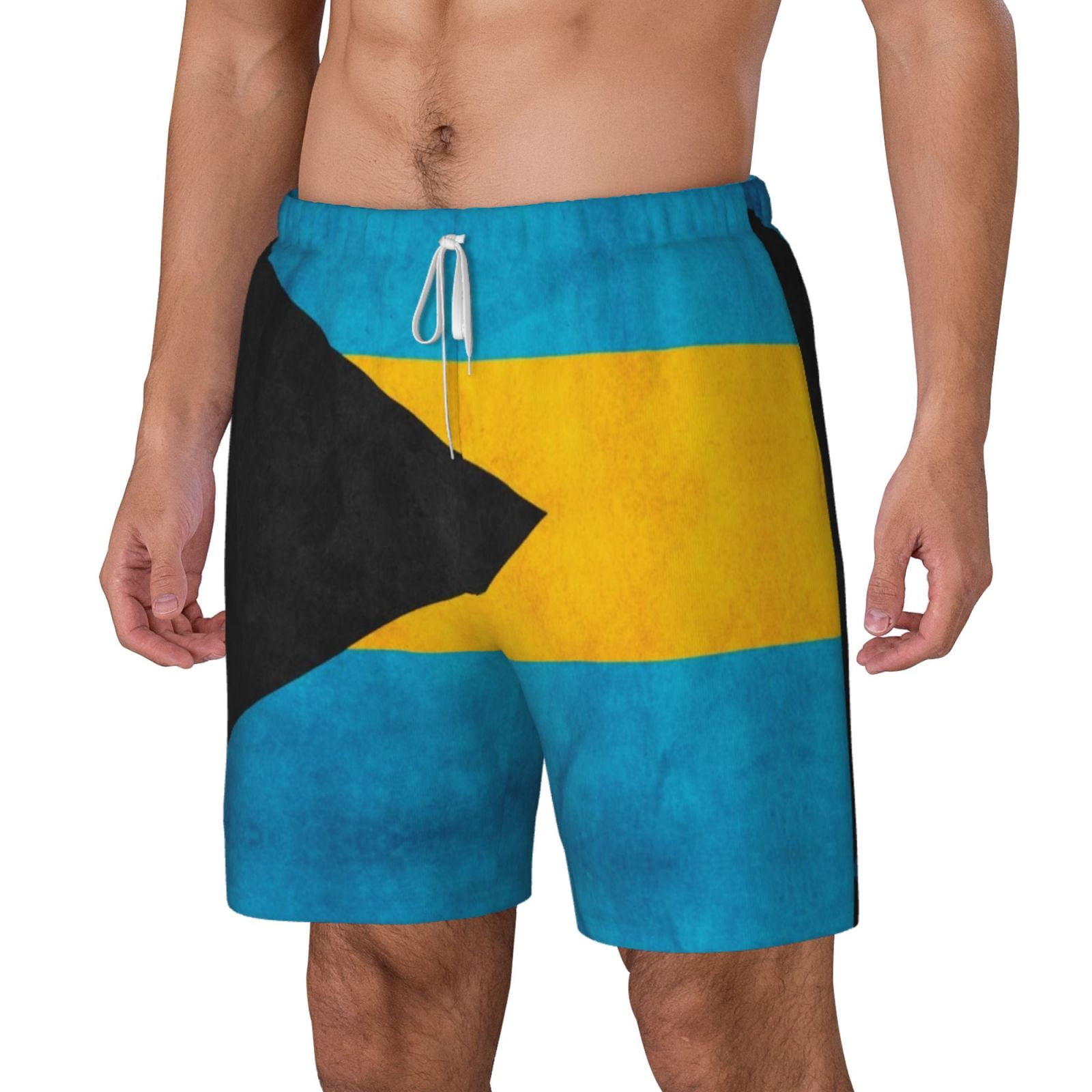 Men's Retro Bahamian Flag Swim Trunks with Compression Liner Bathing Suit Swimwear