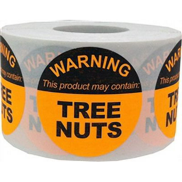 "WARNING This Product May Contain TREE NUTS" Labels | 1.5" Inch Round | 500 Pack