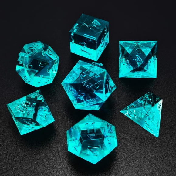 Bescon Crystal Clear (Unpainted) Sharp Edge DND Dice Set of 7 Razor Edged Polyhedral D&D Dice Set for Dungeons and Dragons Role Playing Games Aquamarine Color