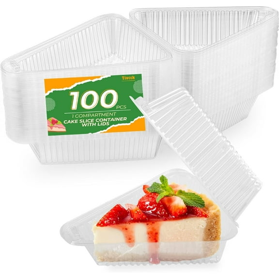 100 Pcs Cake Slice Plastic Container, Clear Individual Pie Slice Containers, 4 Inch Hinged Lid Cheesecake Containers for Take Out Packaging,Home,Bakery, Cafe, Flan, Desserts