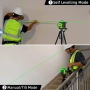 Huepar 360 Degree Self-Leveling Laser Level Green Beam Cross Line Laser Level Tool with 2 Plumb Dots
