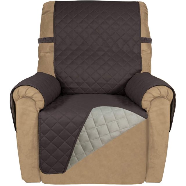 Housse de Sofa Inclinable Matelassée Réversible, Protège-Meubles Résistant à l'Eau, Housse de Canapé Lavable avec Sangles Élastiques pour Enfants, Chiens, Animaux (Fauteuil Inclinable, Chocolat/beige)
