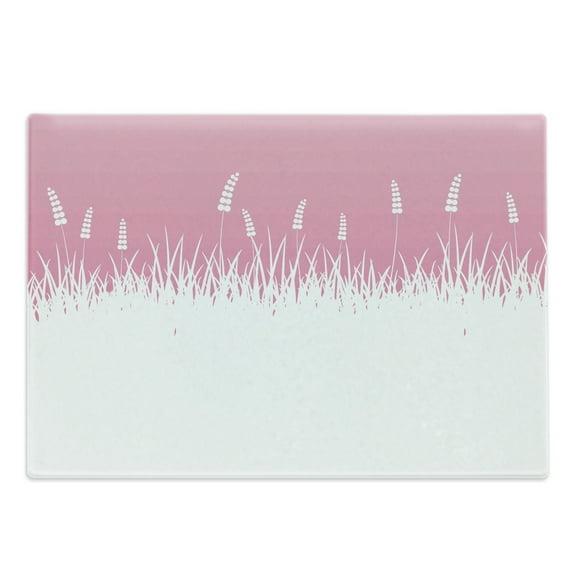 Pink Cutting Board, Field Farm Life Inspired Scene Cut into Half with Bushes and Wheat Art Print, Decorative Tempered Glass Cutting and Serving Board, Large Size, Hot Pink and White, by Ambesonne