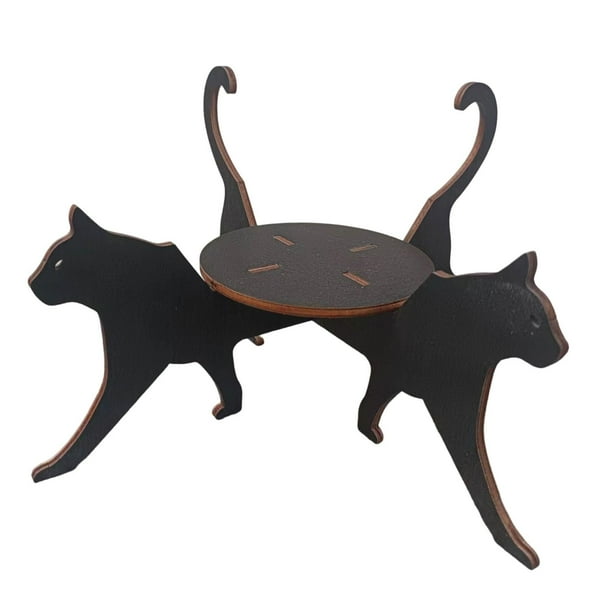 Estante decorativo de esquina de madera con silueta de gato para plantas, para uso en interiores y exteriores. Negro