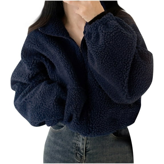 Mlzmgr Jackets for Women Fuzzy Fleece Long Sleeve Zipper Open Front Thermal Winter Loungewear Tops