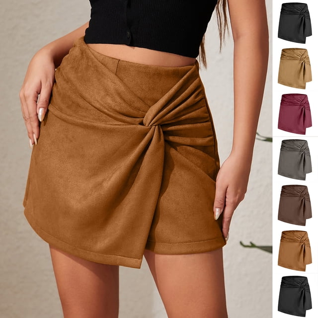 Sentmoon Mini Skirts High Waisted Solid Color Spring Womens Skirts Midi Length Athletic Skirts Women Holiday Delightful for Club, Date Night, and Party Occasions Wine M