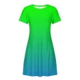 thumbnail image 4 of Homenesgenics Womens Dresses under $10.00 Women's Summer Gradient Color Double Pocket Short Sleeve Round Neck T-Shirt Dress Green L, 4 of 5