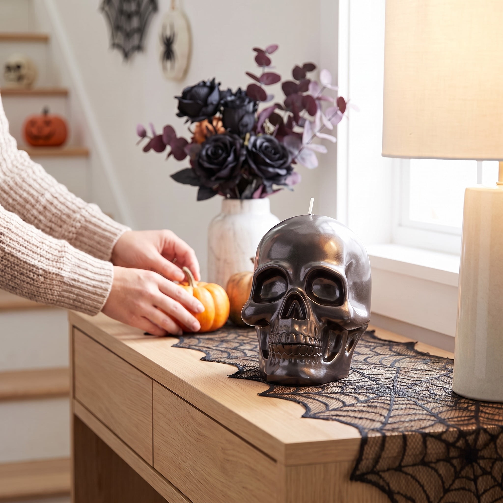 Skull Candle, Black, 4.6", Halloween by Way To Celebrate