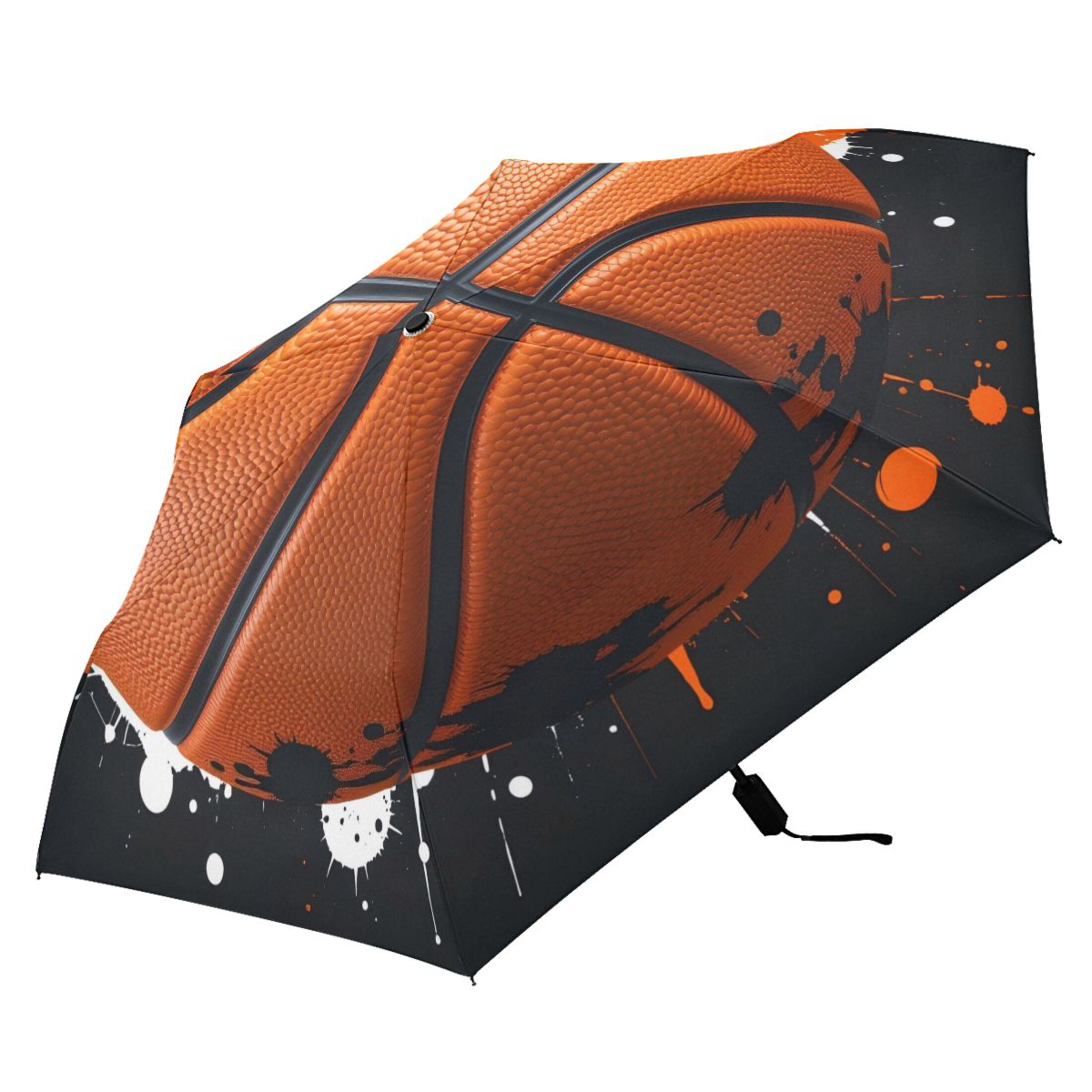 Basketball with Dots All Weather Umbrella Triple Folding Parasol 6 Ribs UV Protection Portable