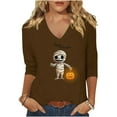 thumbnail image 2 of PNTUTB Women's Fashion Halloween Printed 3/4 Sleeve Tops V Neck Blouse Basic Tees Clothes Trendy, 2 of 6