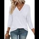 thumbnail image 3 of Blusas de Mujer con Mangas 3/4 y Cuello en V, Estilo Túnica Informal, Básicas, Holgadas L, 3 of 6