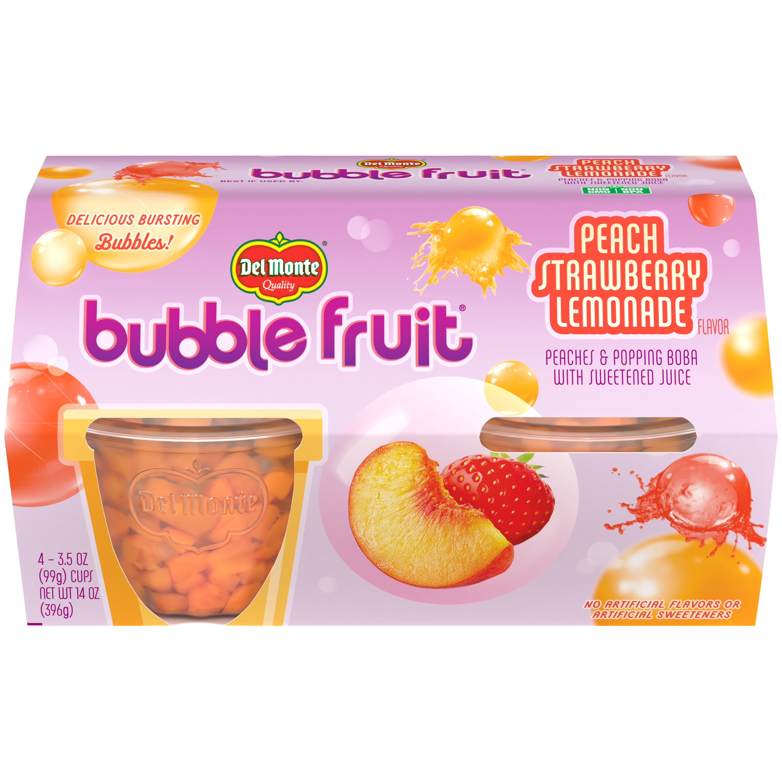 (4 Cups) Del Monte Bubble Fruit Peaches Fruit Cup, 3.5 oz