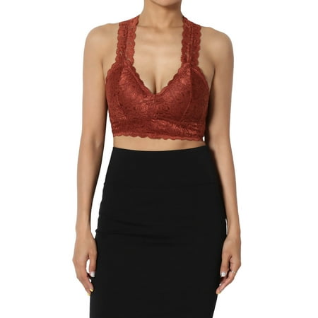 

TheMogan Women s PLUS Padded Lace Racerbacl Bralette Layering Bra Crop Tank Top