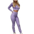 thumbnail image 1 of Mujeres con cuello en V Manga larga Tops Pantalones largos Dos piezas Conjunto sólido Traje casual Wmkox8yi bvn3073, 1 of 7