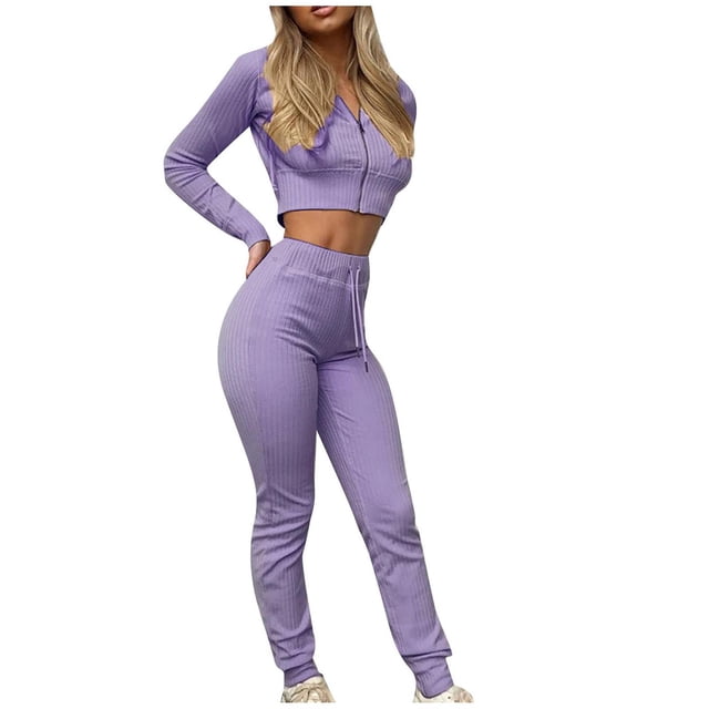 Mujeres con cuello en V Manga larga Tops Pantalones largos Dos piezas Conjunto sólido Traje casual Wmkox8yi bvn3073