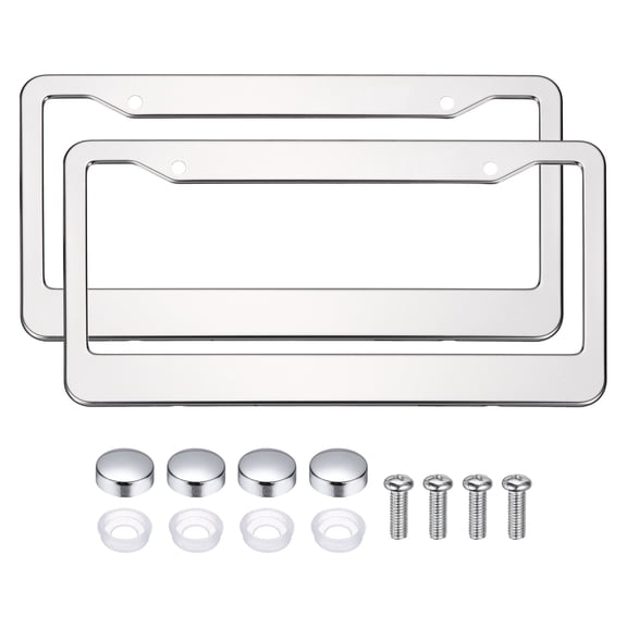 Uxcell Stainless Steel Car License Plate Frames Kits, (Silver) (2 Pcs), Rustproof License Plate Holder Car Exterior Accessories, Suit for Various Vehicles