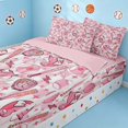 thumbnail image 2 of Manfei Cartoon Baseball Zipper Full Size Comforter Sets with Fitted Sheet and 2 Pillowcases, Sport Zipper Bedding Set, Pink White Baseball, 2 of 7