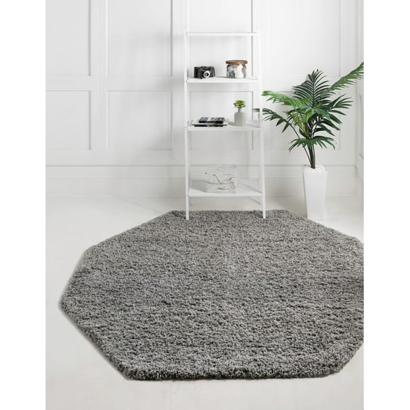 Rugs.com Solid Shag Collection Rug – 6 Ft Octagon Cloud Gray Shag Rug Perfect For Living Rooms, Kitchens, Entryways