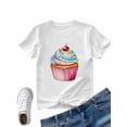 thumbnail image 4 of Women's T-Shirt Dessert Cake Cherry Short Sleeve Casual Tee Classic Crew Neck T Shirt for Women White, 4XL, 4 of 7