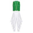 thumbnail image 4 of Aislor Men Character Arabian Prince Vest Outfits Open Front Waistcoat Top With Harem Pants Set Green White XL, 4 of 7