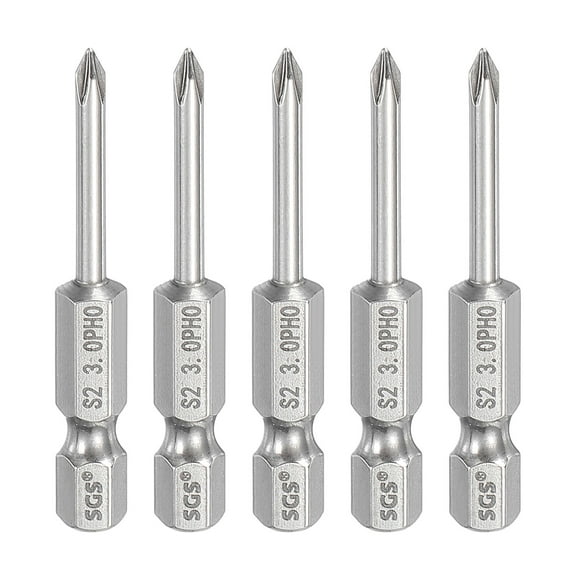 5pcs #0 Phillips Screwdriver Bit PH0 1/4" Hex Shank 2" (50mm) Long 0.12" Rod Magnetic Cross Head Drill Bits S2 Steel Industrial Screw Driver for Power Screwdrivers Drills, Silver