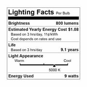Euri A19 Dimmable 800 Lumens LED Light Bulbs, 9 Watt, 5000 Kelvin/Daylight White, Case Of 4 Bulbs